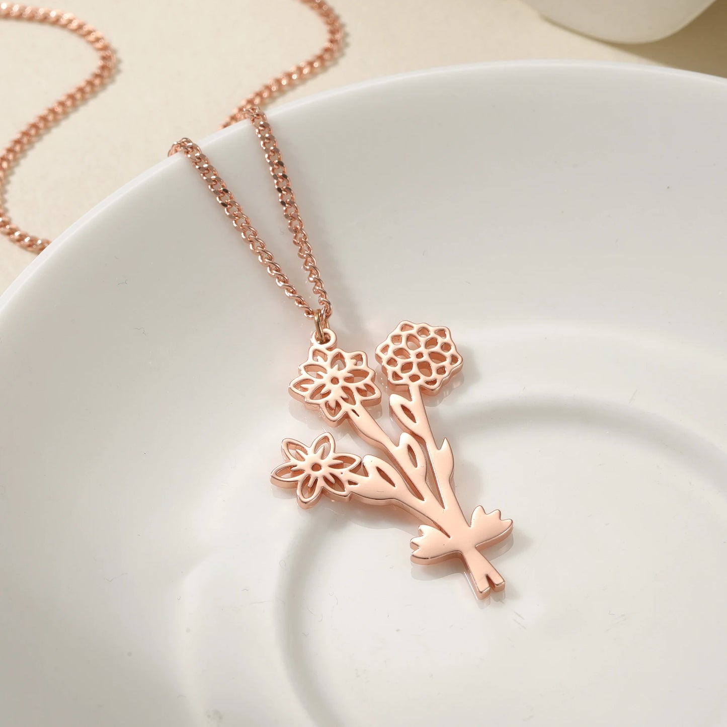 Family Birth Flower Bouquet Necklace - PlumOnyx