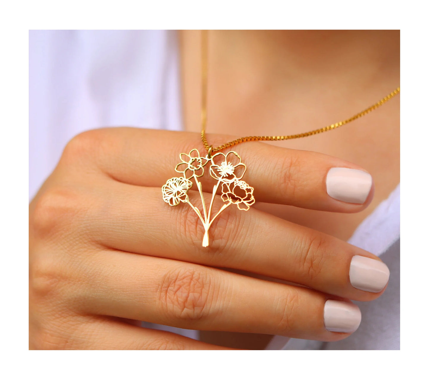 Family Birth Flower Bouquet Necklace - PlumOnyx