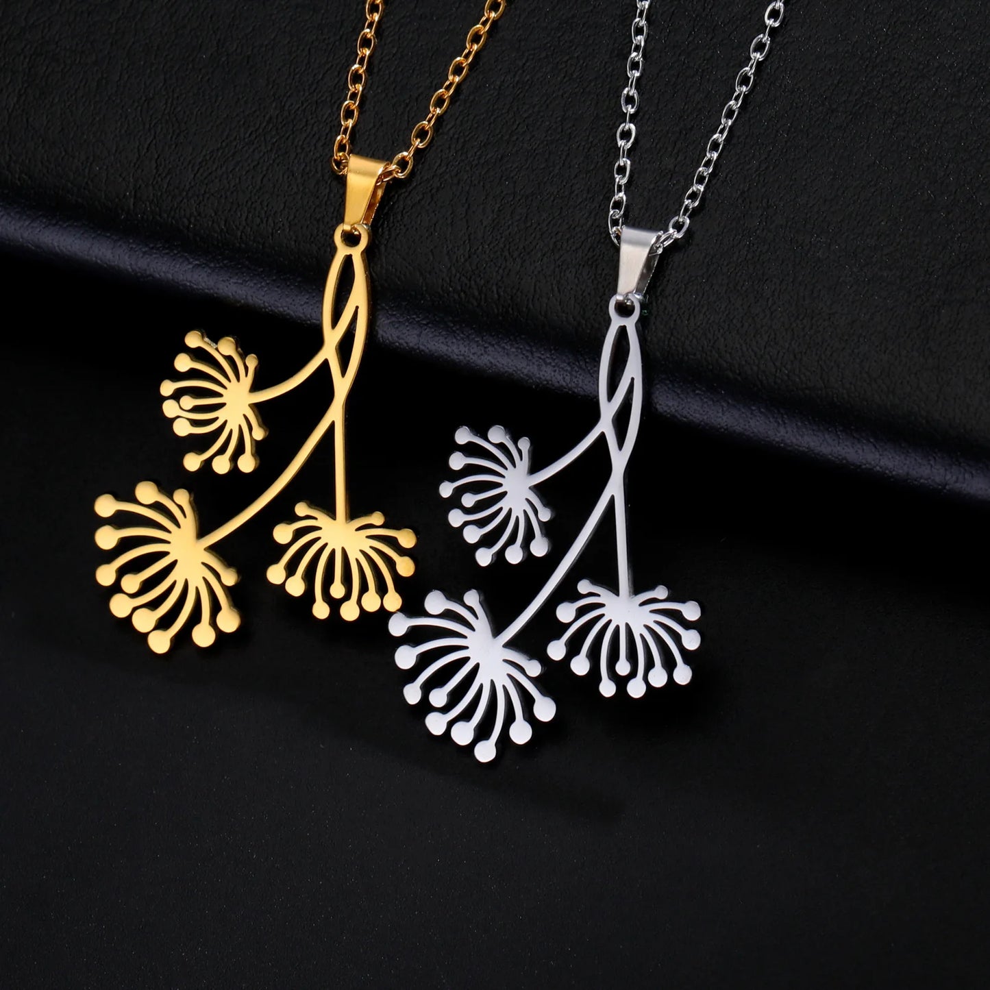 Flower Blooming Dandelion Pendant Drop Boho Necklace - PlumOnyx