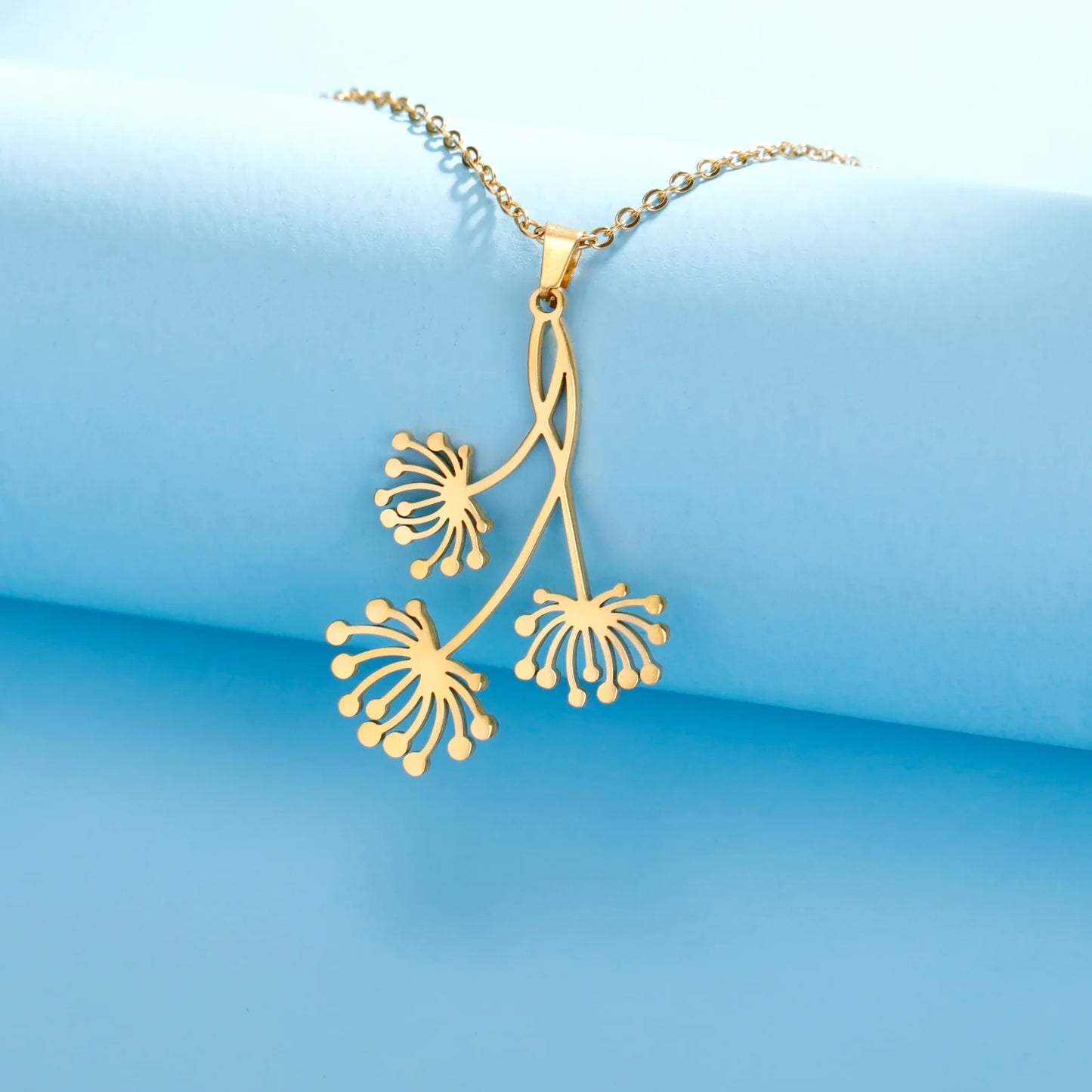 Flower Blooming Dandelion Pendant Drop Boho Necklace - PlumOnyx