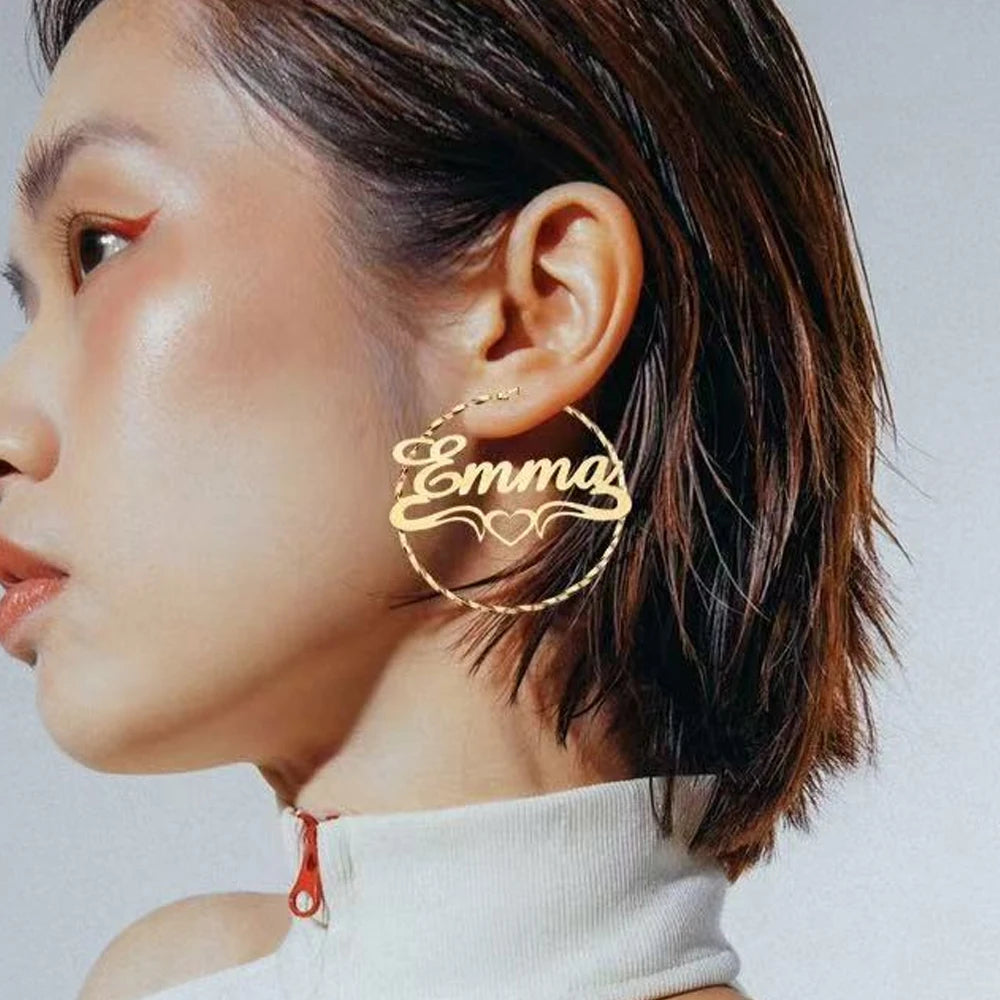 Custom Name Circle Huggie Earrings – Gold Plated Vintage Personalized Hoop Earrings - PlumOnyx