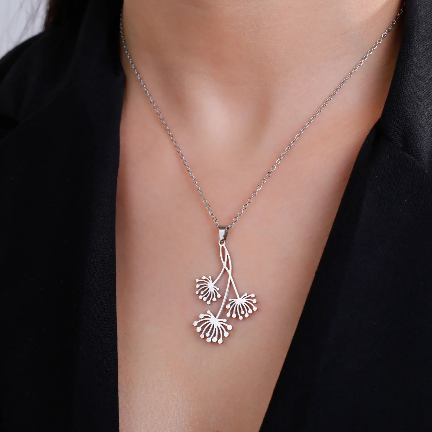 Flower Blooming Dandelion Pendant Drop Boho Necklace - PlumOnyx