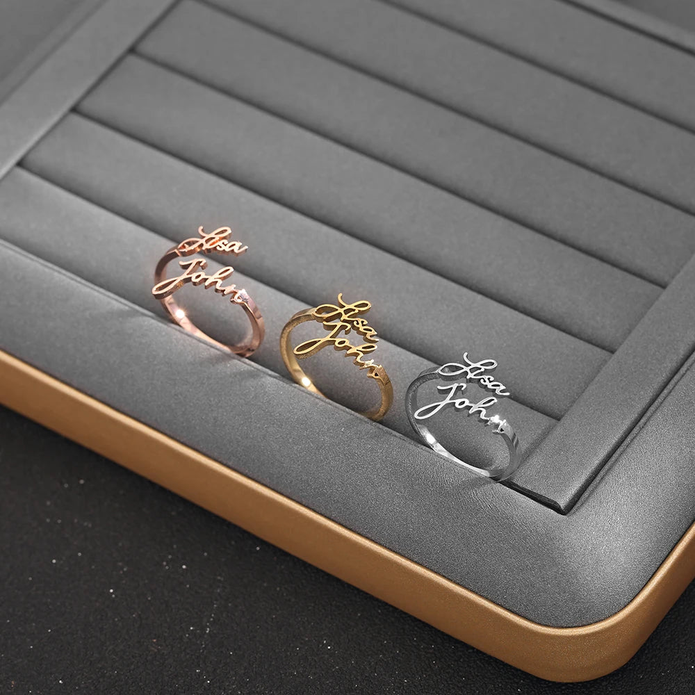 Personalized Name Adjustable Ring | Engraved Family & Friendship Jewelry - PlumOnyx