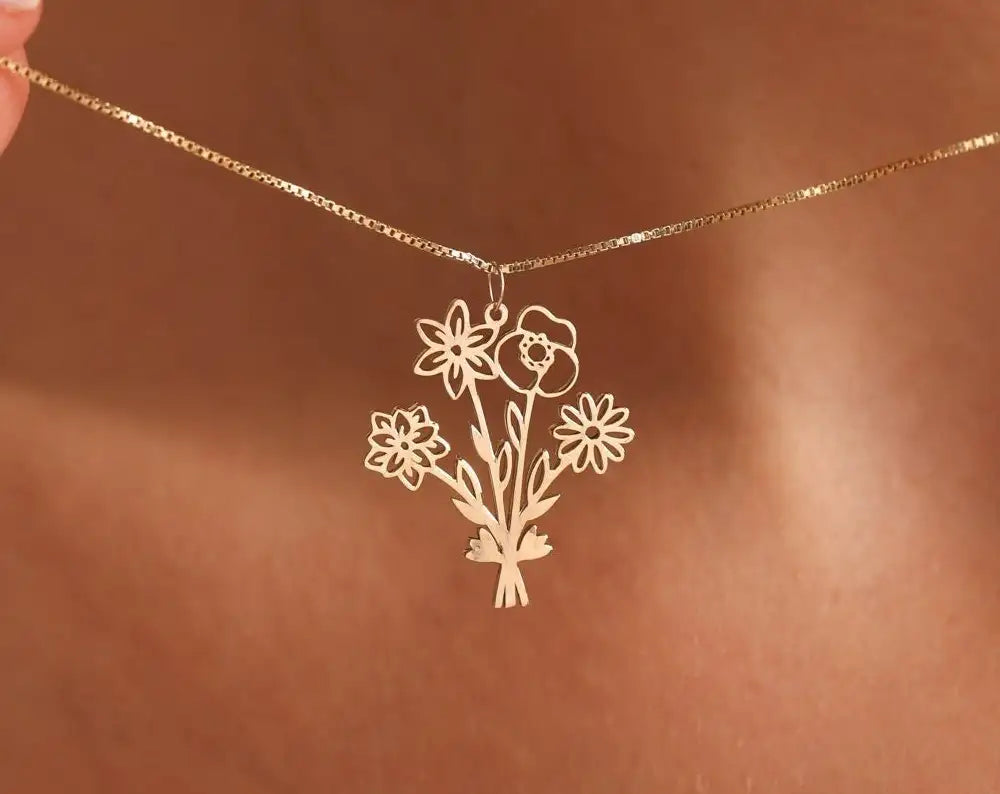 Family Birth Flower Bouquet Necklace - PlumOnyx