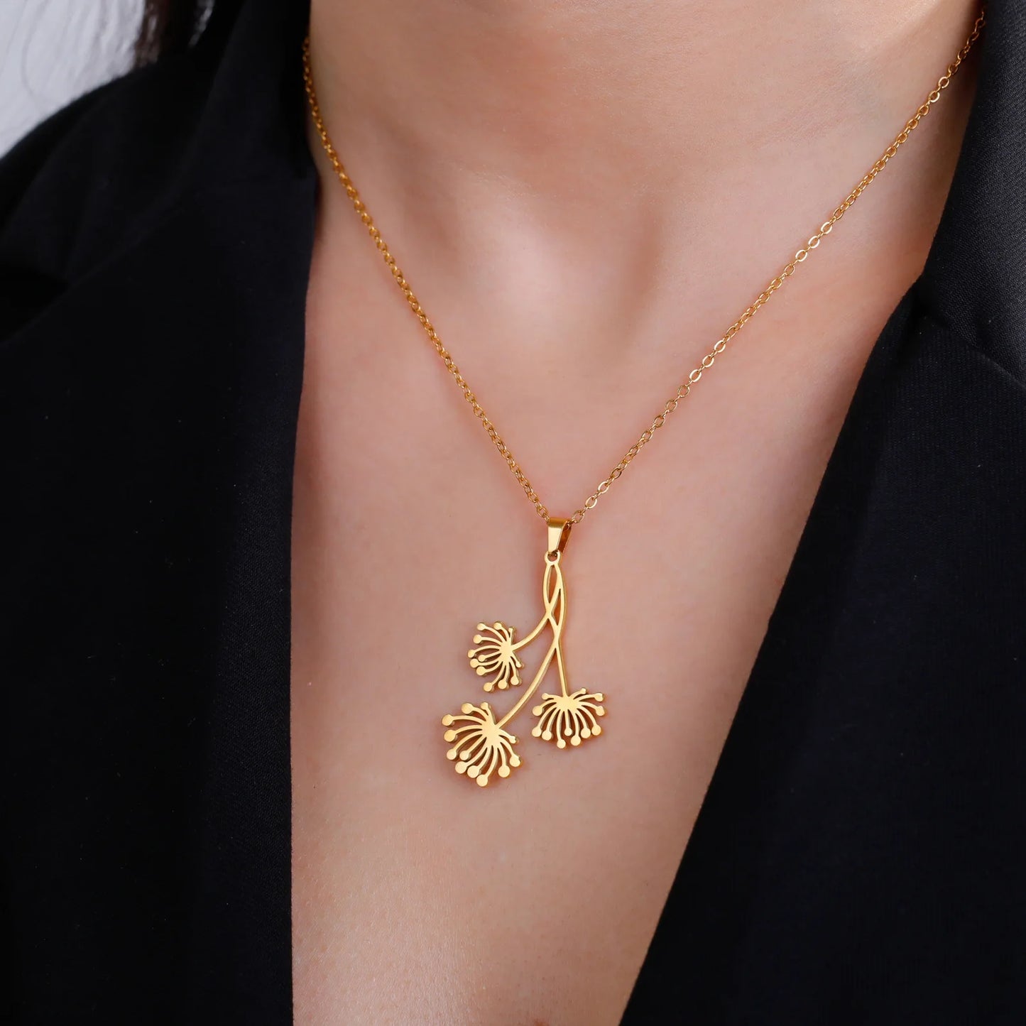 Flower Blooming Dandelion Pendant Drop Boho Necklace - PlumOnyx