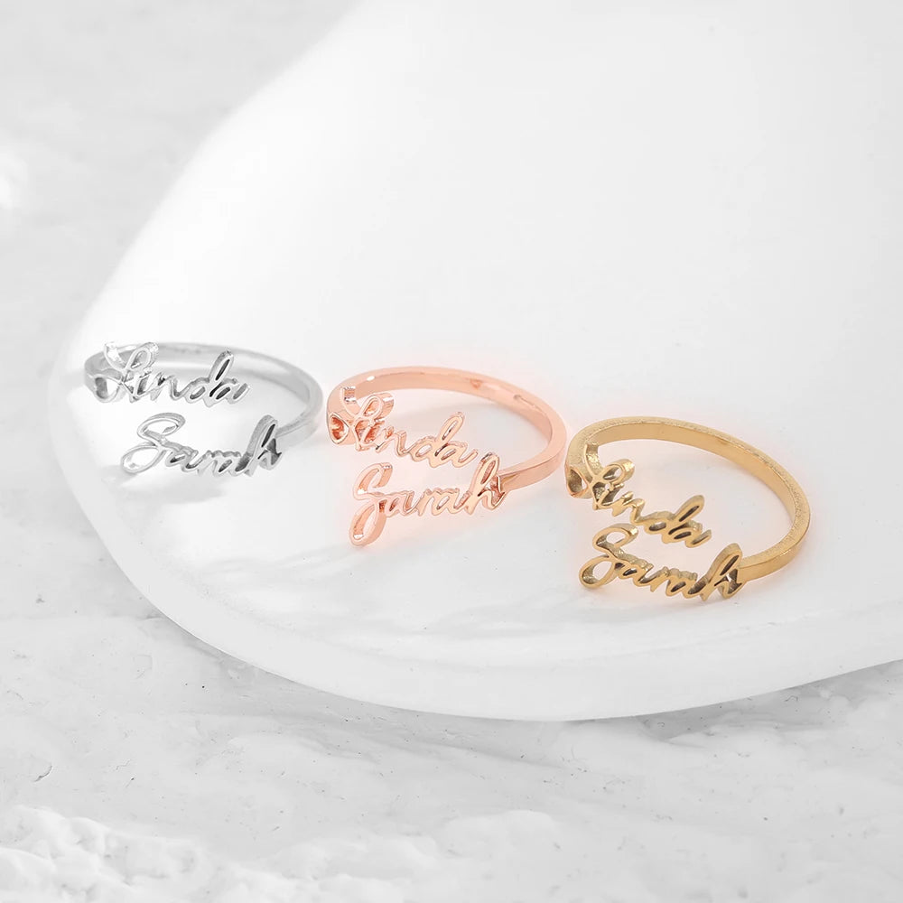Personalized Name Adjustable Ring | Engraved Family & Friendship Jewelry - PlumOnyx