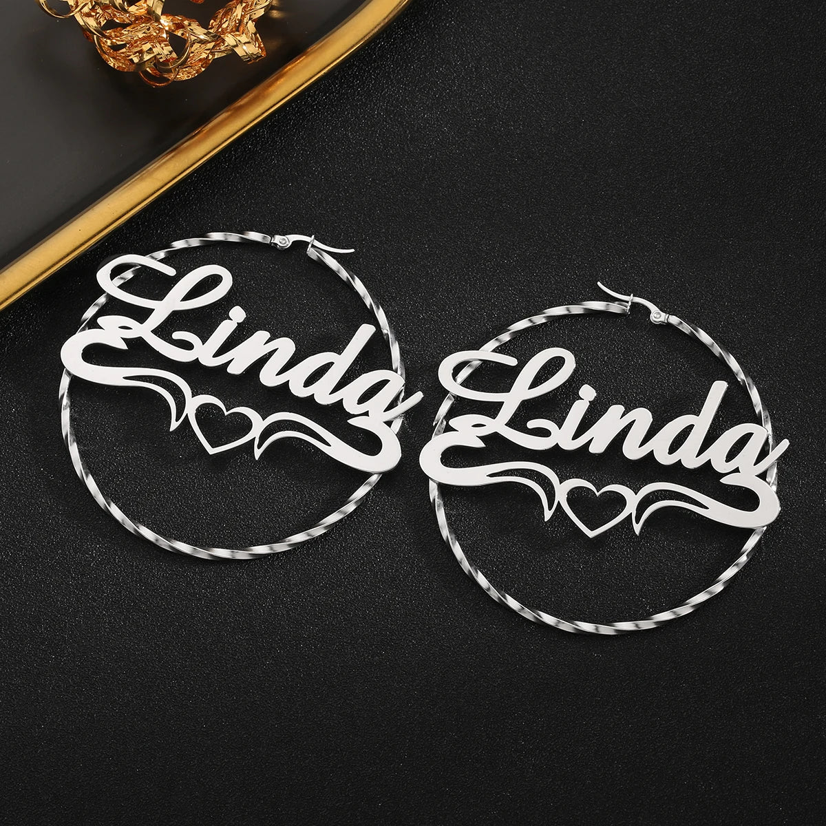 Custom Name Circle Huggie Earrings – Gold Plated Vintage Personalized Hoop Earrings - PlumOnyx
