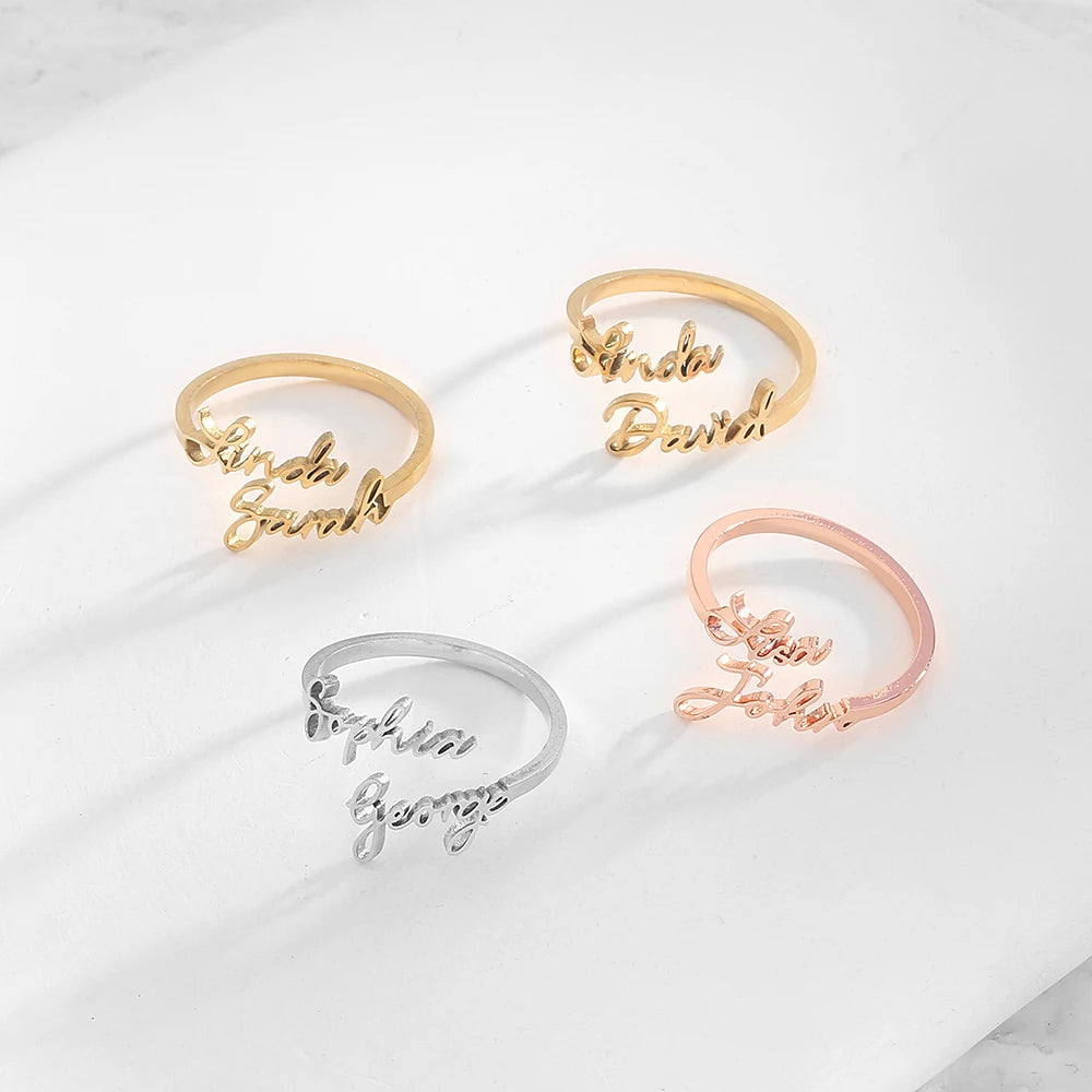 Personalized Name Adjustable Ring | Engraved Family & Friendship Jewelry - PlumOnyx