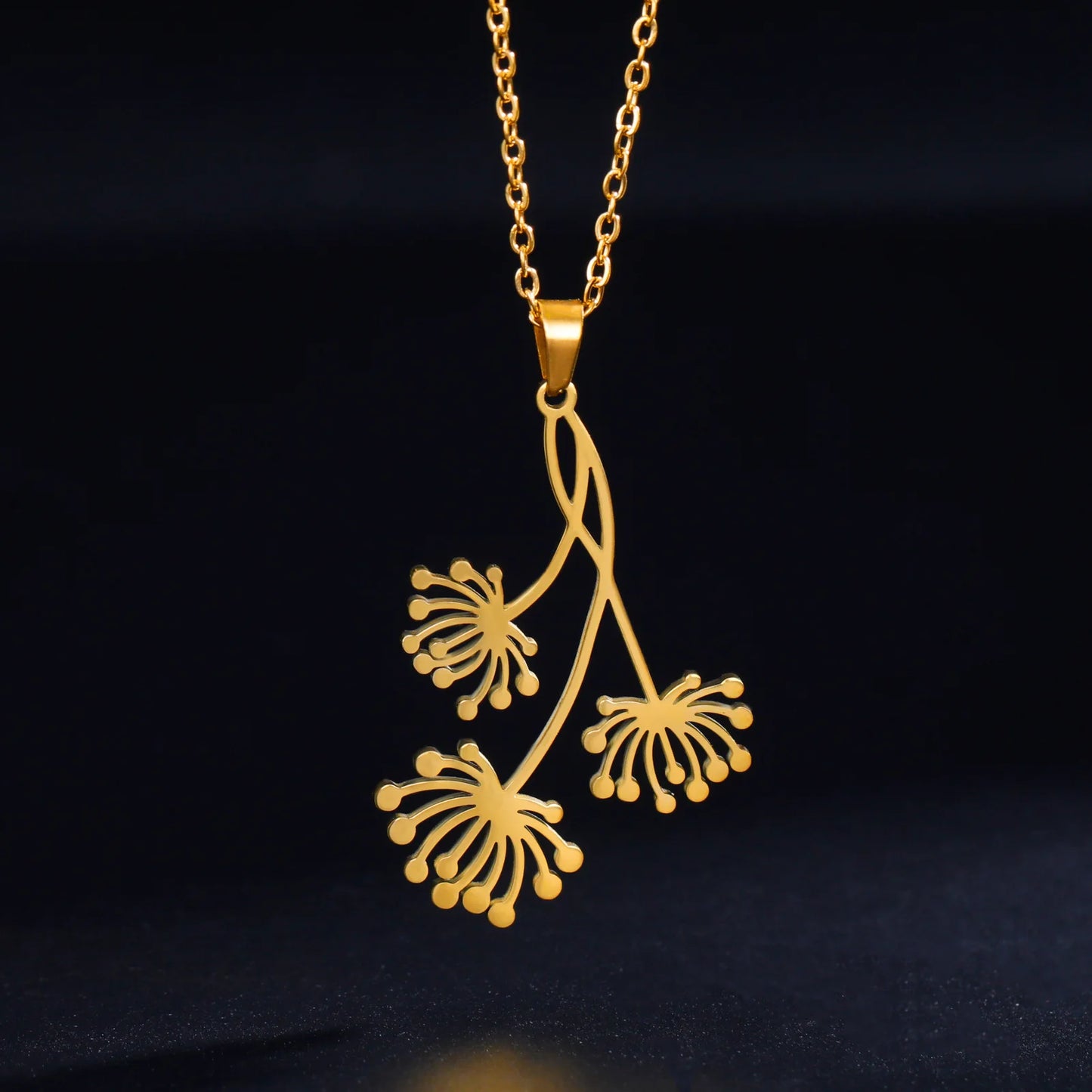 Flower Blooming Dandelion Pendant Drop Boho Necklace - PlumOnyx