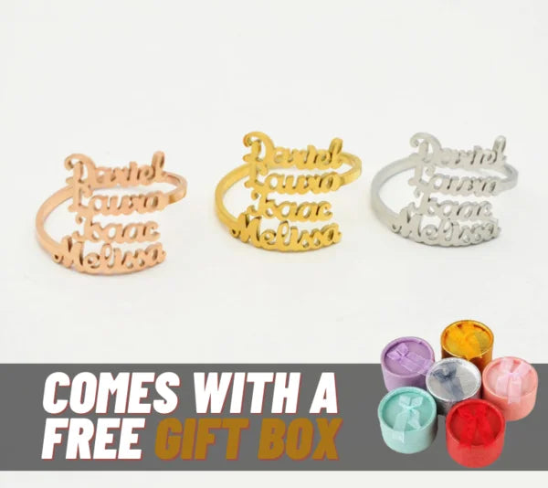 Personalized Name Adjustable Ring | Engraved Family & Friendship Jewelry - PlumOnyx