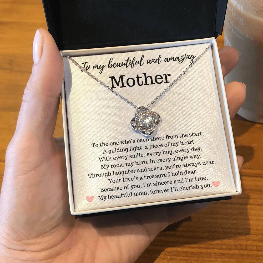 Mother - To My Beautiful and Amazing Mother - Love Knot Necklace. - PlumOnyx