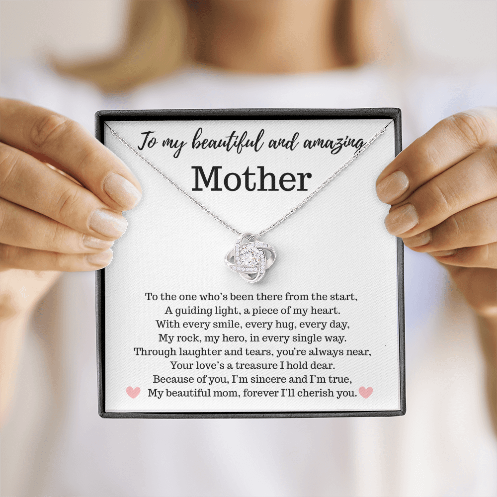 Mother - To My Beautiful and Amazing Mother - Love Knot Necklace. - PlumOnyx