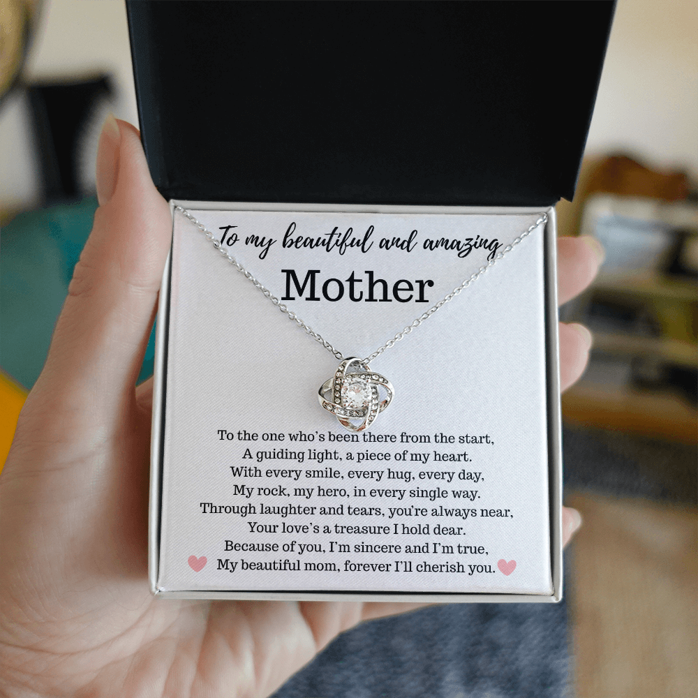 Mother - To My Beautiful and Amazing Mother - Love Knot Necklace. - PlumOnyx