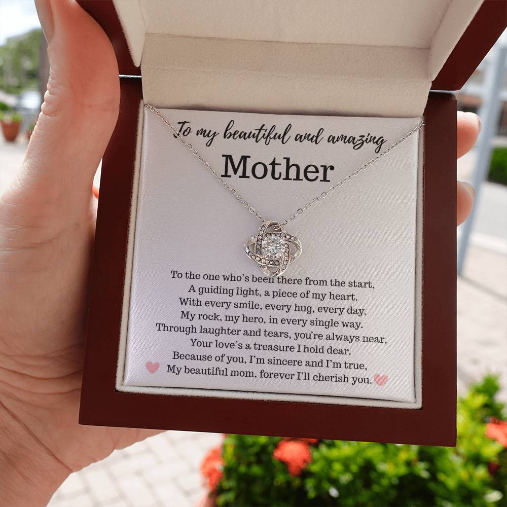 Mother - To My Beautiful and Amazing Mother - Love Knot Necklace. - PlumOnyx
