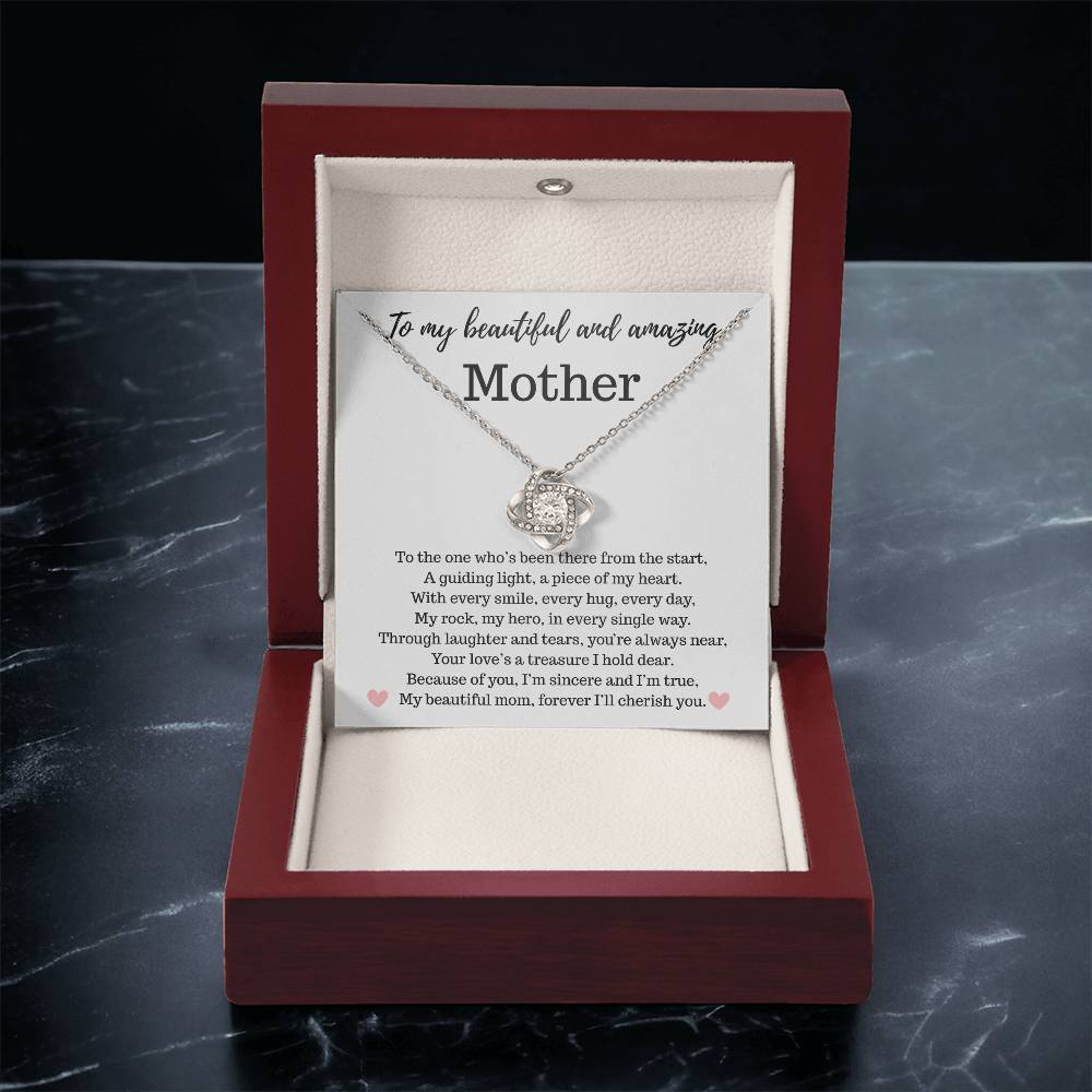 Mother - To My Beautiful and Amazing Mother - Love Knot Necklace. - PlumOnyx