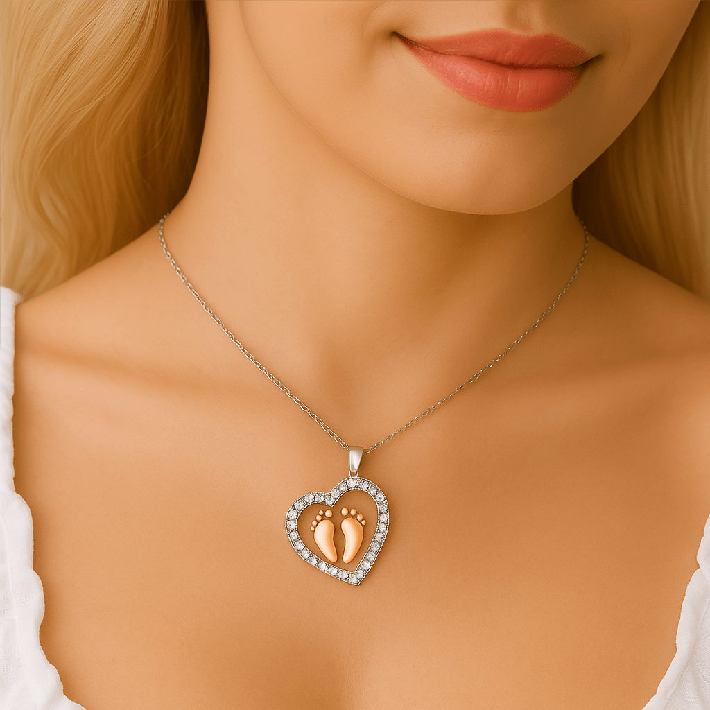 To My Mommy - Baby Feet Heart Pendant Necklace Gift - PlumOnyx