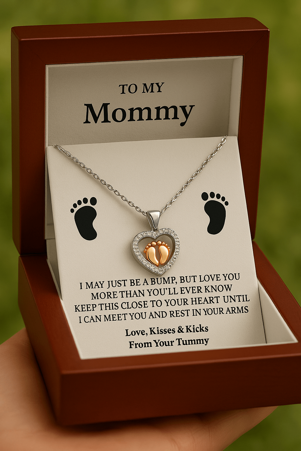 To My Mommy - Baby Feet Heart Pendant Necklace Gift - PlumOnyx