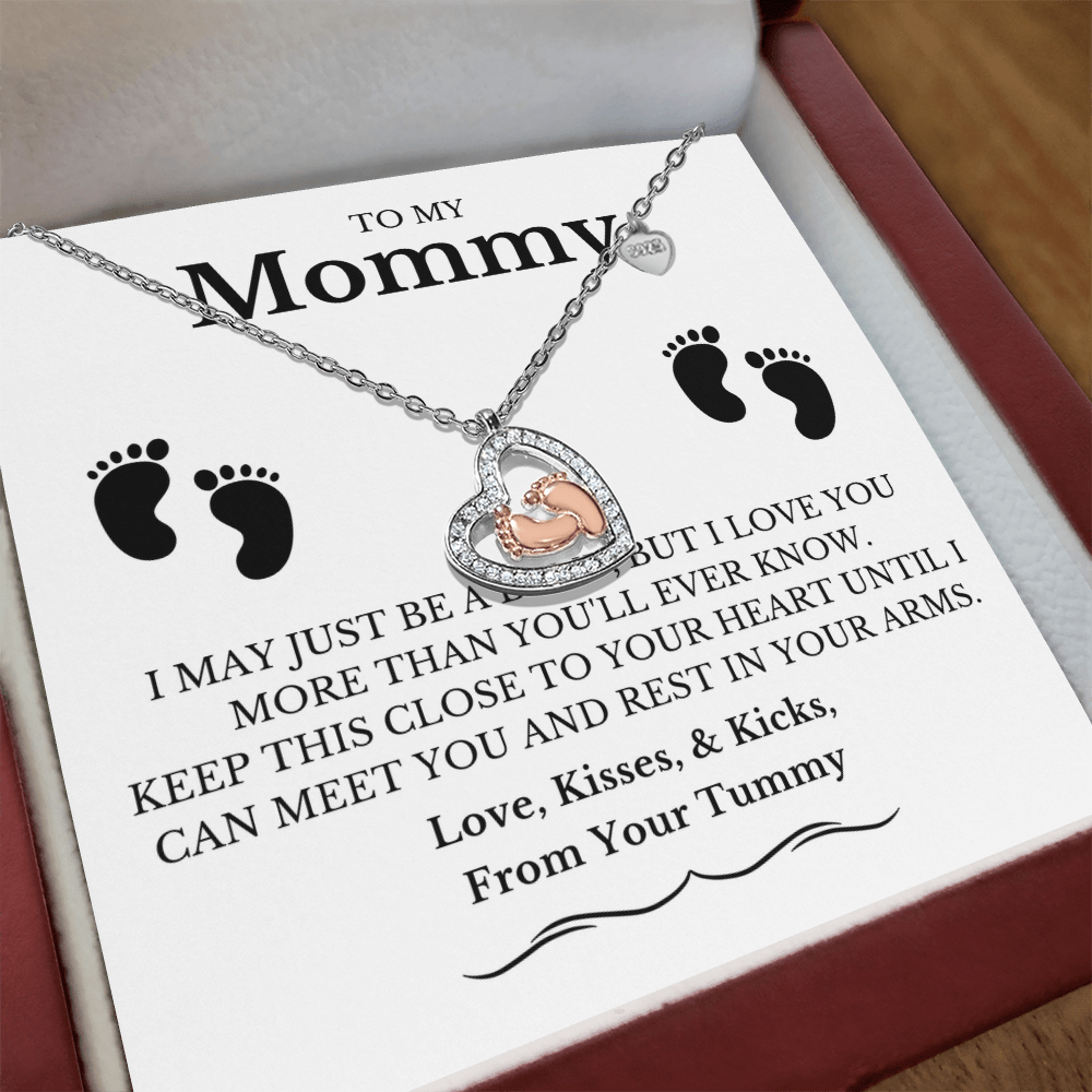To My Mommy - Baby Feet Heart Pendant Necklace Gift - PlumOnyx