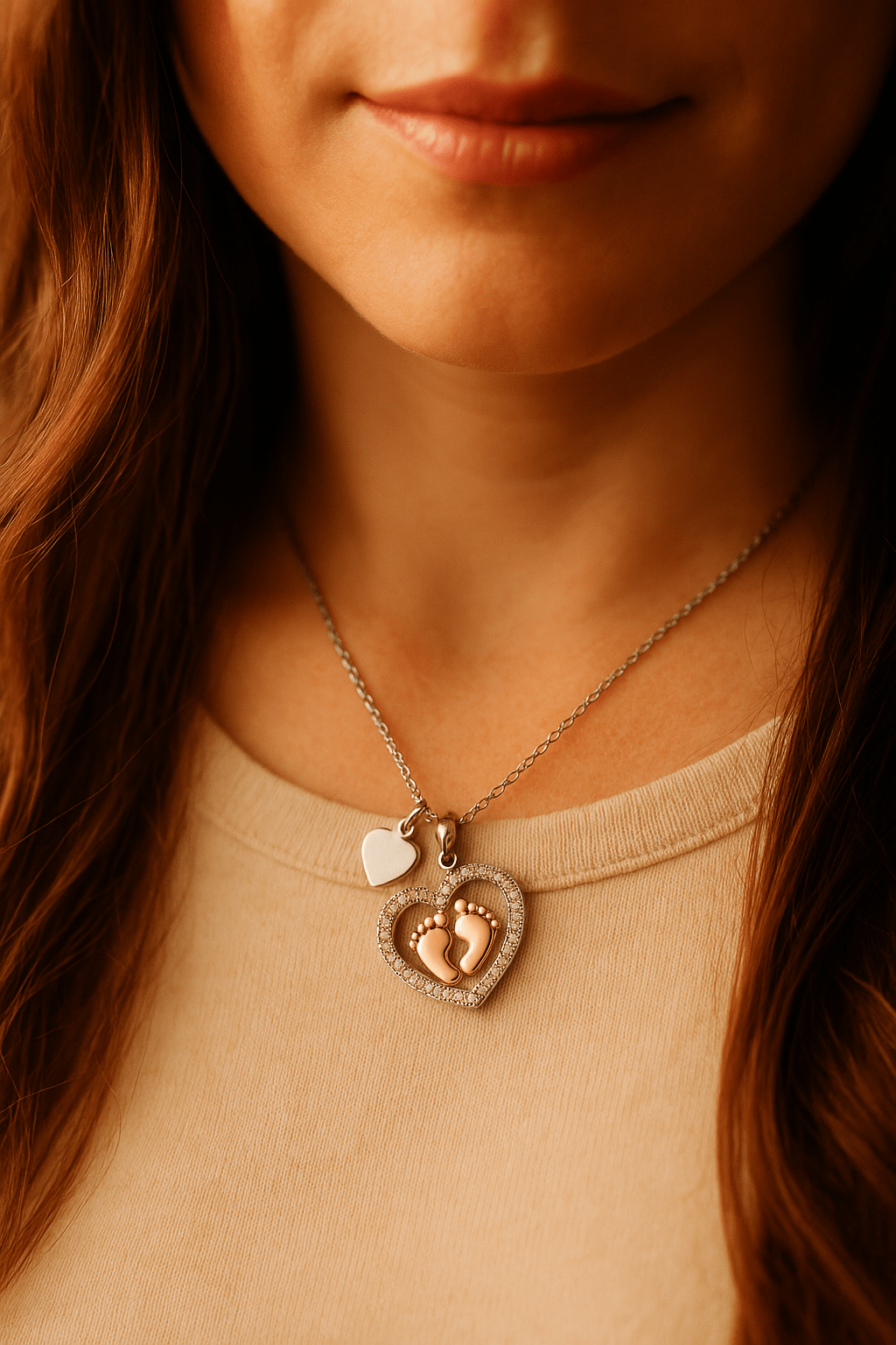 To My Mommy - Baby Feet Heart Pendant Necklace Gift - PlumOnyx