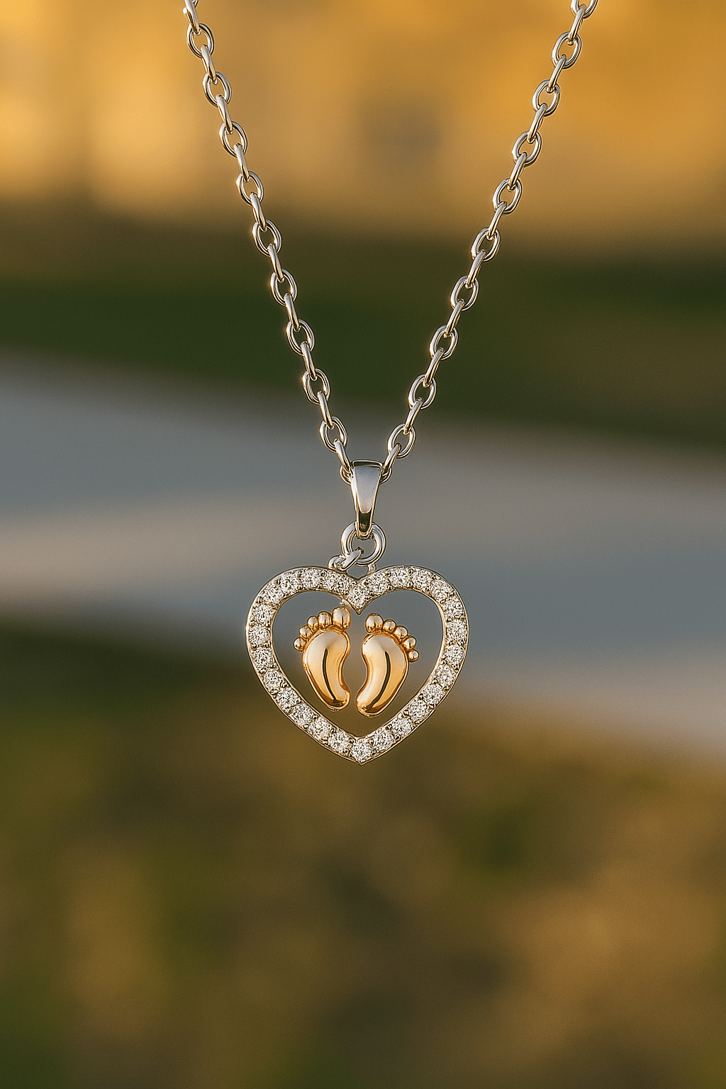 To My Mommy - Baby Feet Heart Pendant Necklace Gift - PlumOnyx