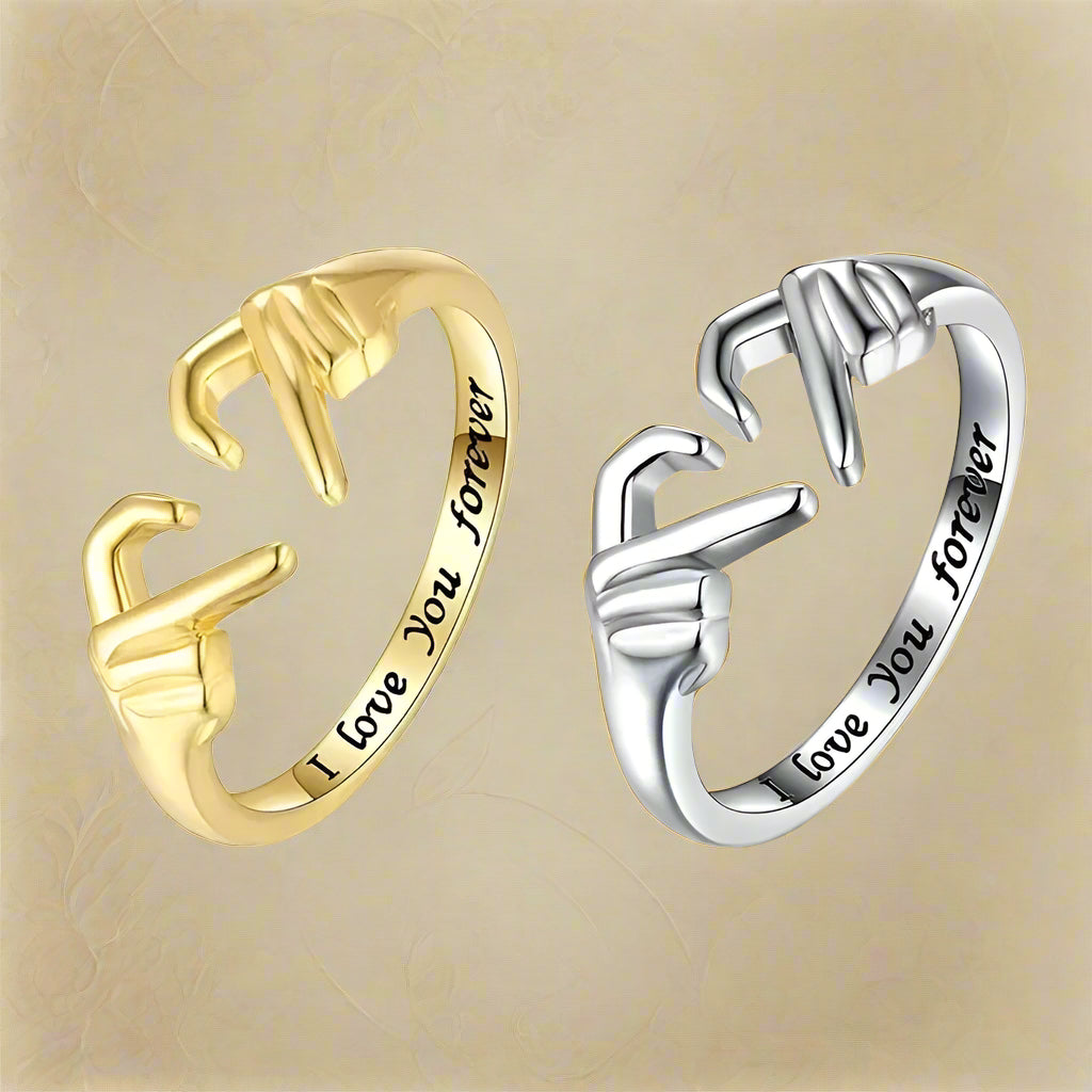 Romantic Heart Hand Hug Ring for Women Men I Love You Forever Couple Adjustable Finger Ring Wedding Party Dating Jewelry Gifts