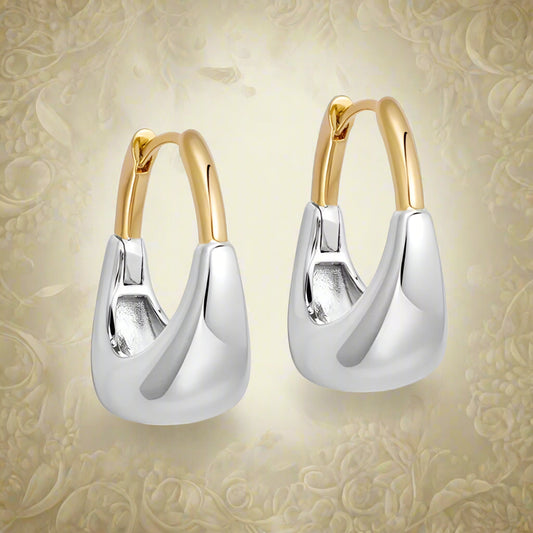 Two-Tone Minimalist 925 Sterling Silver & Gold U-Hoop Earrings – Chunky Aurora Design