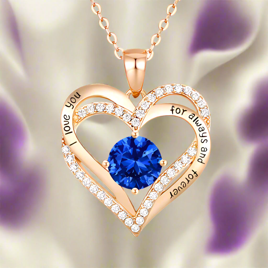 925 Sterling Silver Love Heart Pendant  Birthstone Necklace
