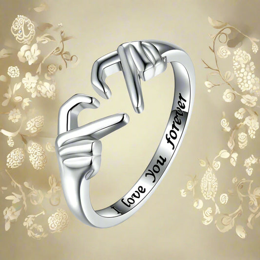 Romantic Heart Hand Hug Ring for Women Men I Love You Forever Couple Adjustable Finger Ring Wedding Party Dating Jewelry Gifts