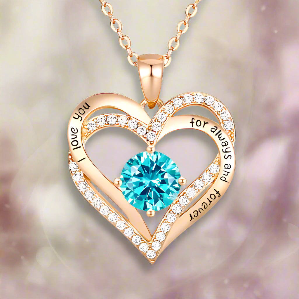 925 Sterling Silver Love Heart Pendant  Birthstone Necklace