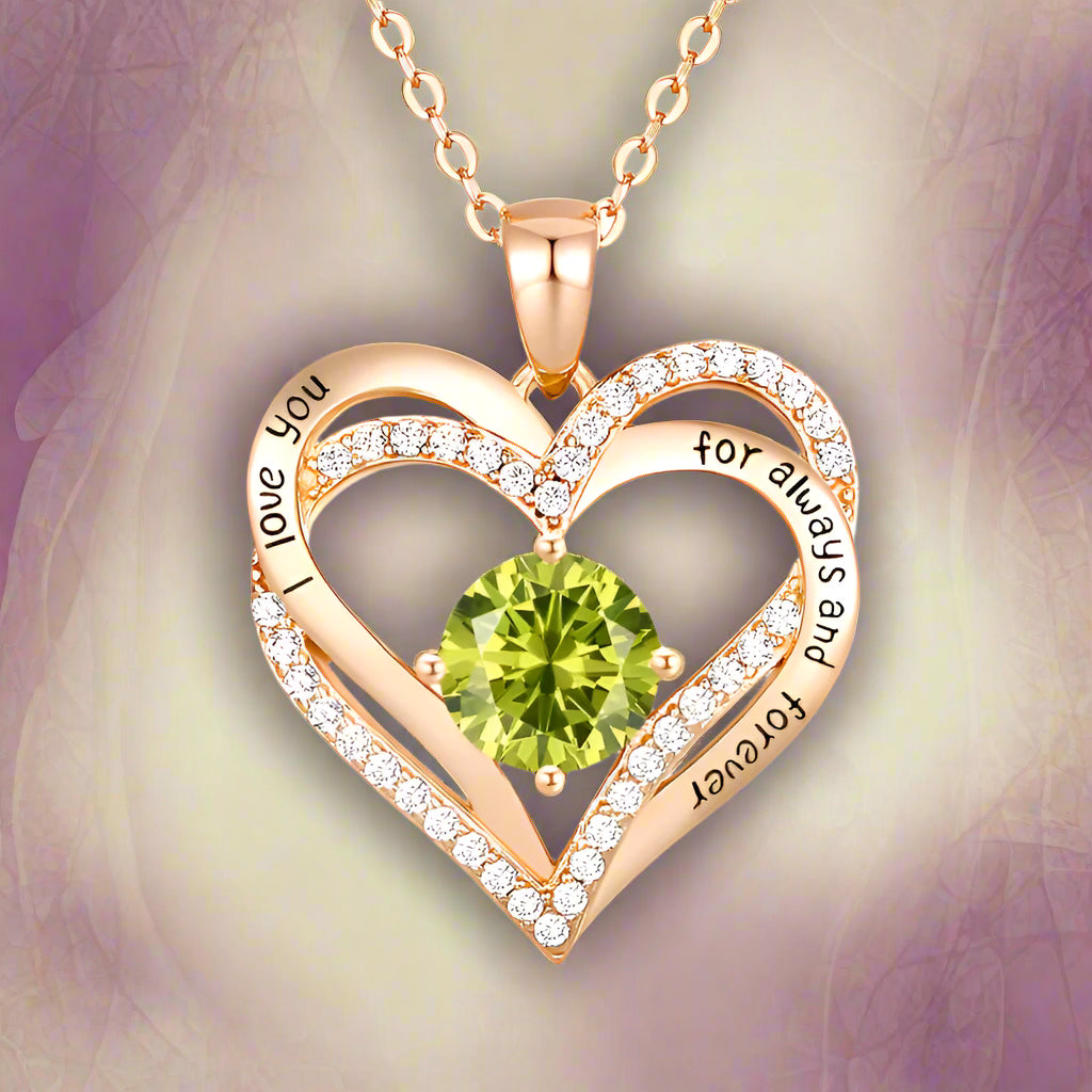 925 Sterling Silver Love Heart Pendant  Birthstone Necklace
