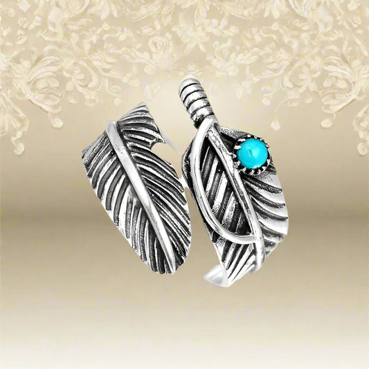 Retro Adjustable Size Feather Ring - PlumOnyx