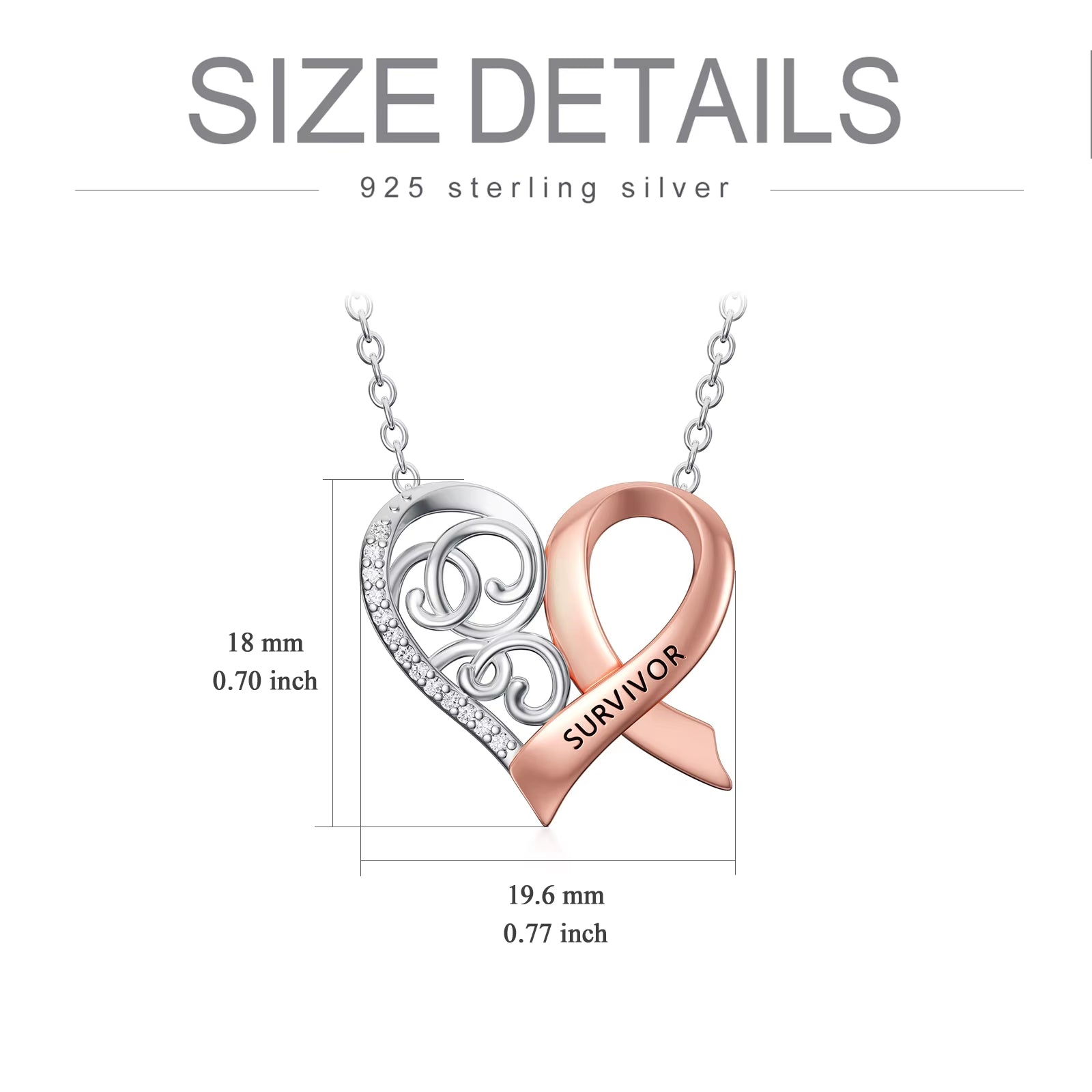 Fine Jewelry Gift 925 Sterling Silver Two Tone Heart Ribbon Necklace for Women