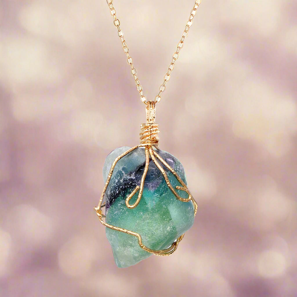 Natural Gemstone Necklace Chakra Stone Pendant Energy Healing Crystal with Chain