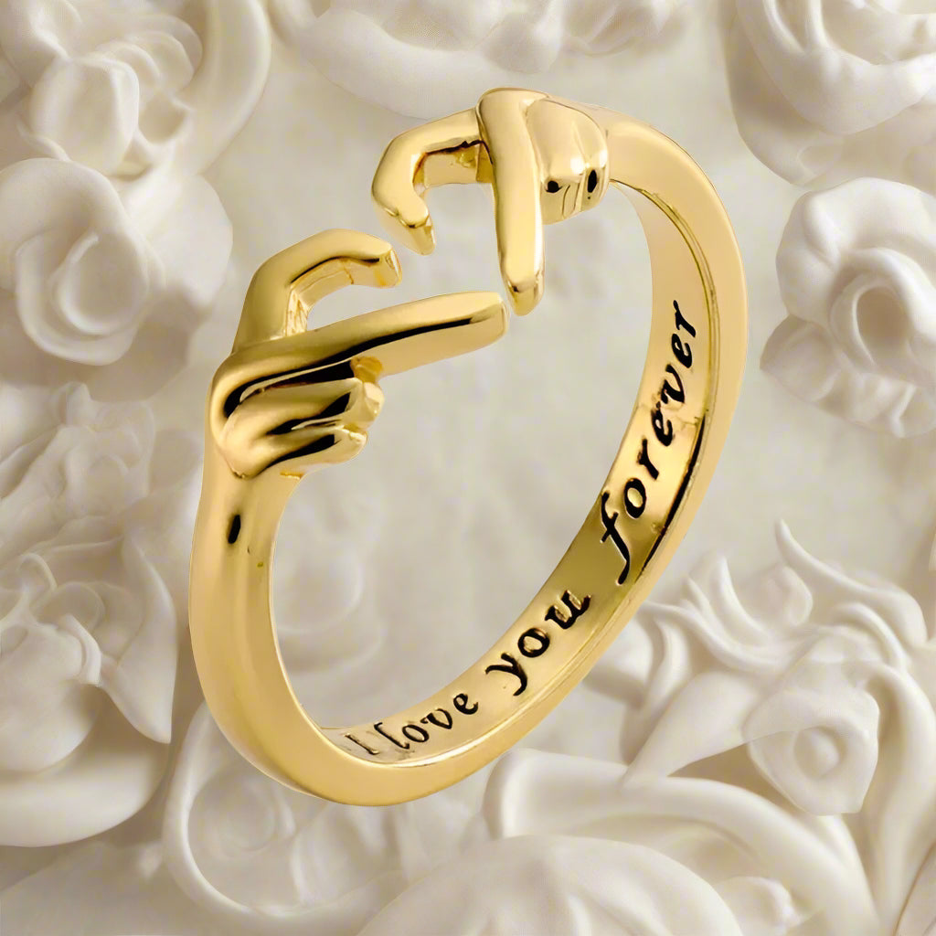 Romantic Heart Hand Hug Ring for Women Men I Love You Forever Couple Adjustable Finger Ring Wedding Party Dating Jewelry Gifts