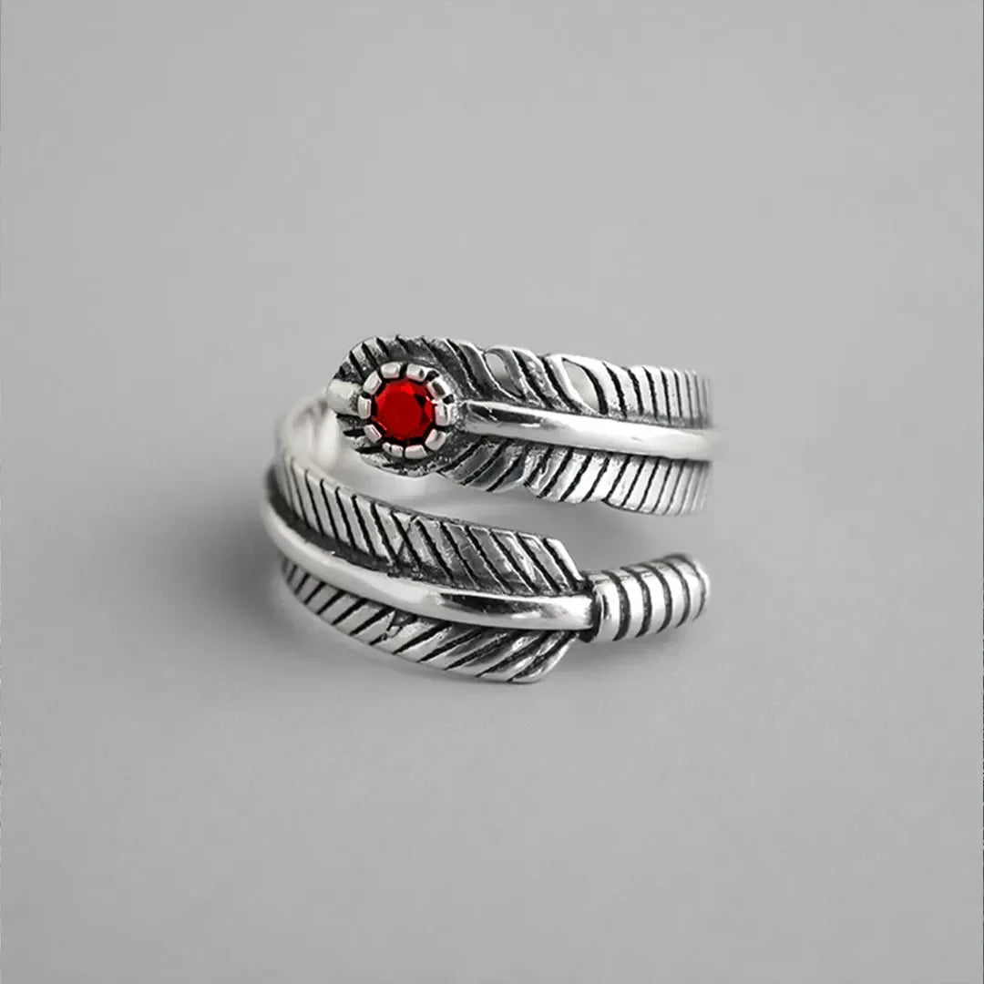 Retro Adjustable Size Feather Ring - PlumOnyx