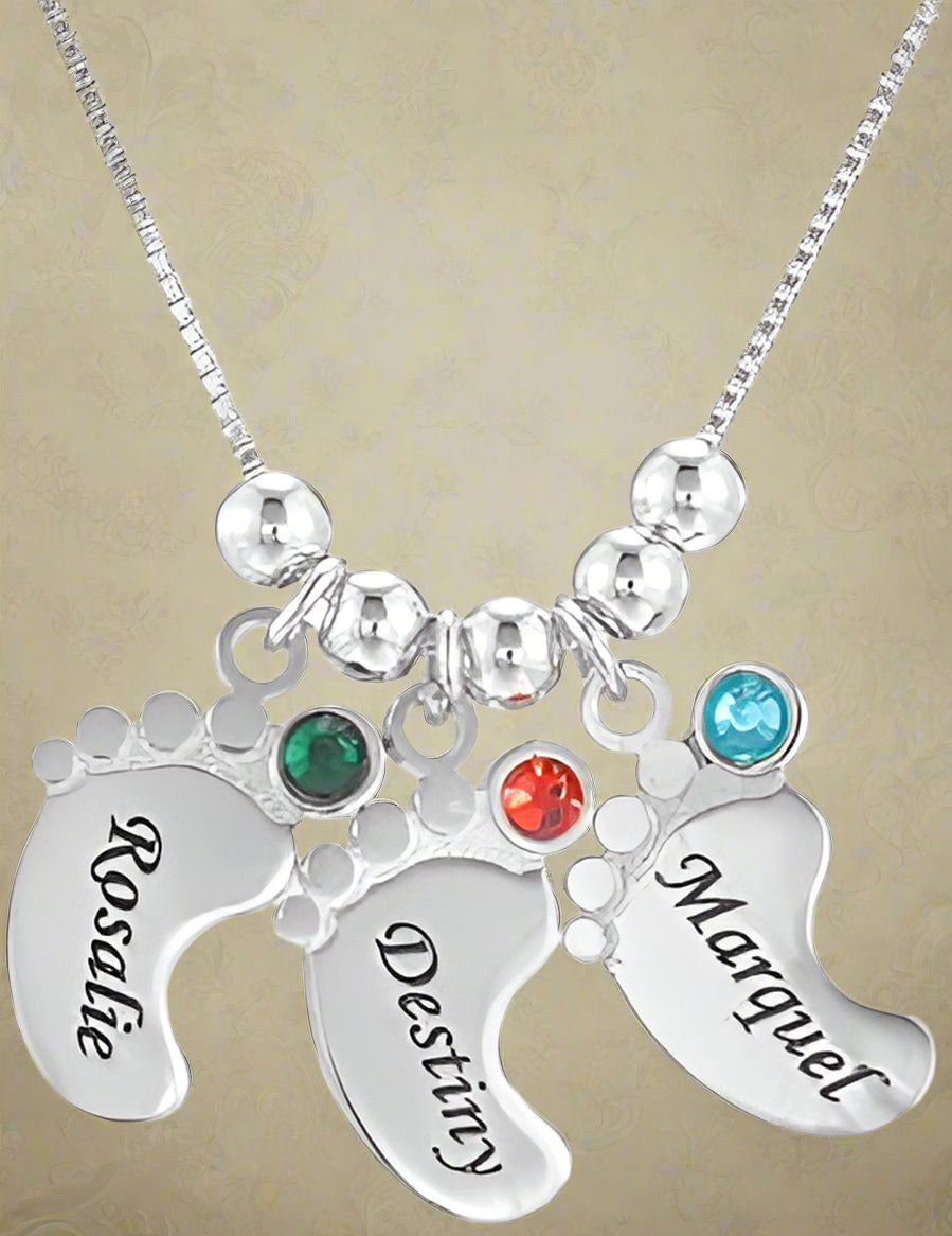 Baby Feet Pendant Necklace Gift for Mom with Engraving Baby Name or Date - PlumOnyx