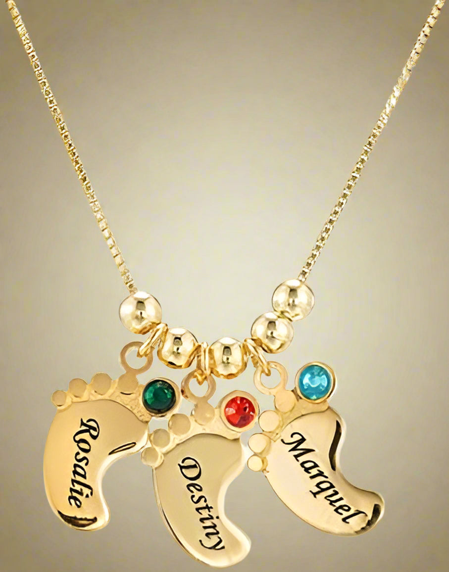 Baby Feet Pendant Necklace Gift for Mom with Engraving Baby Name or Date - PlumOnyx