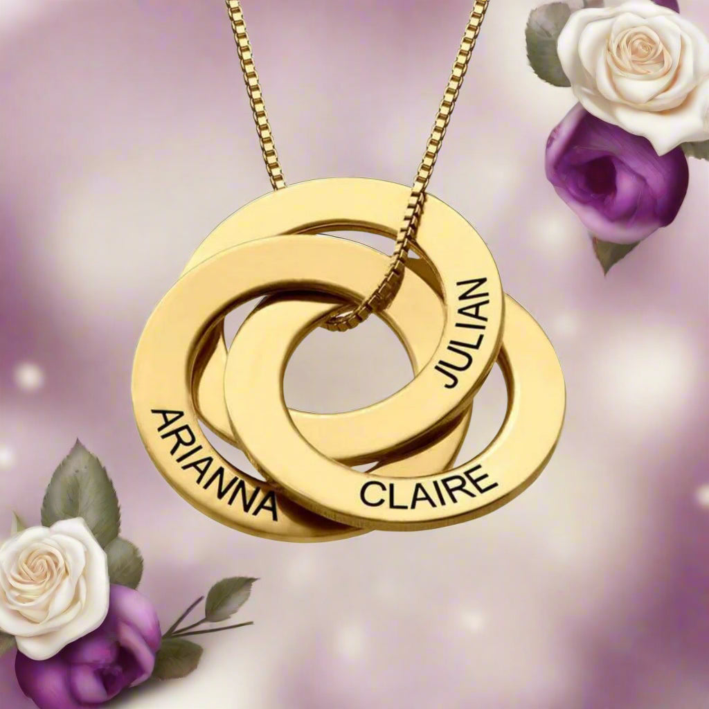 Family Personalized Russian Rings Circle Pendant Necklace - PlumOnyx