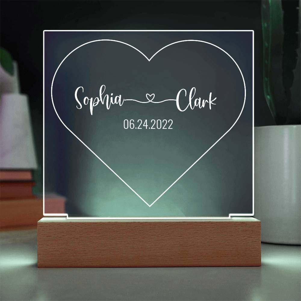 Customized Couple Heart LED Night Light Acrylic Plague - PlumOnyx