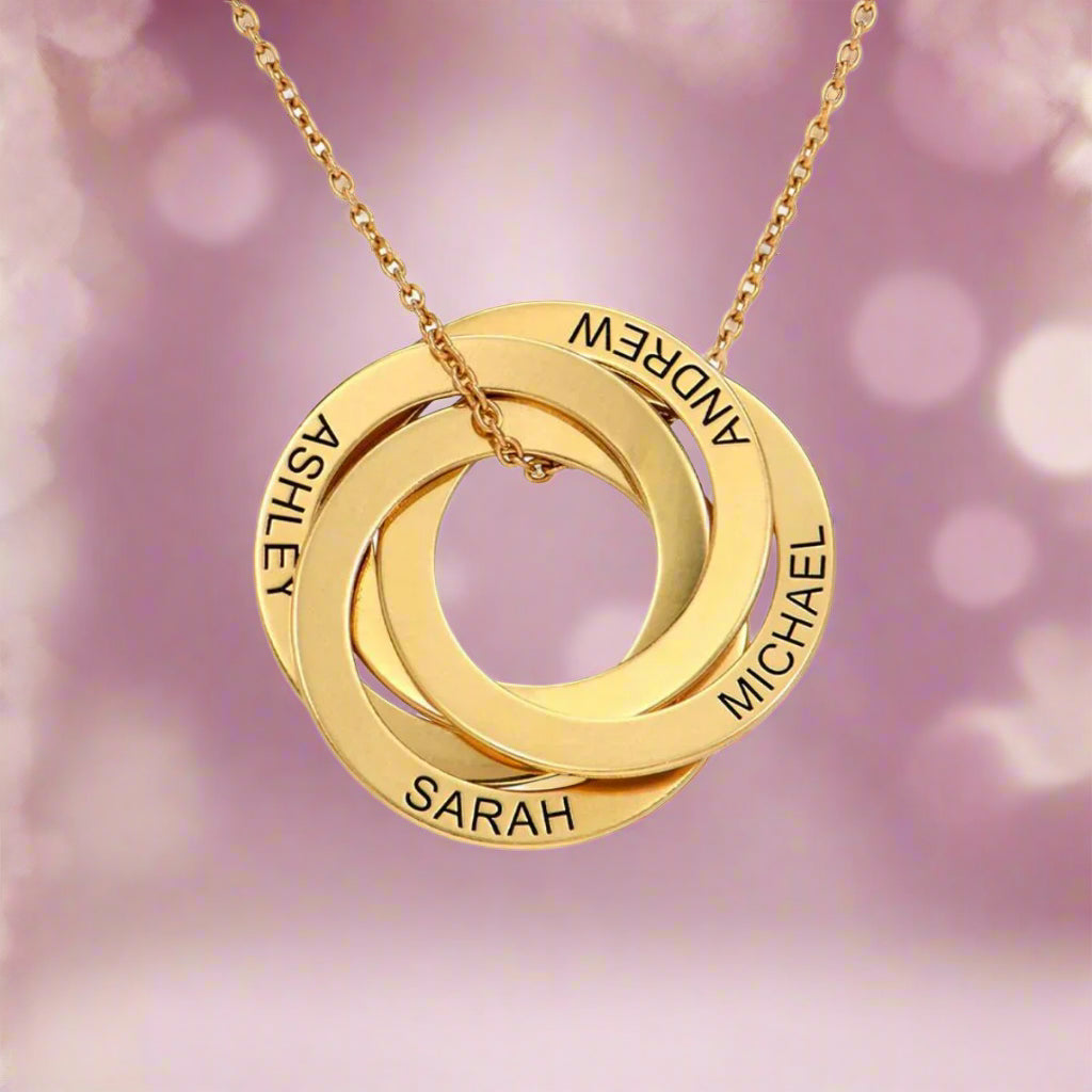 Family Personalized Russian Rings Circle Pendant Necklace - PlumOnyx