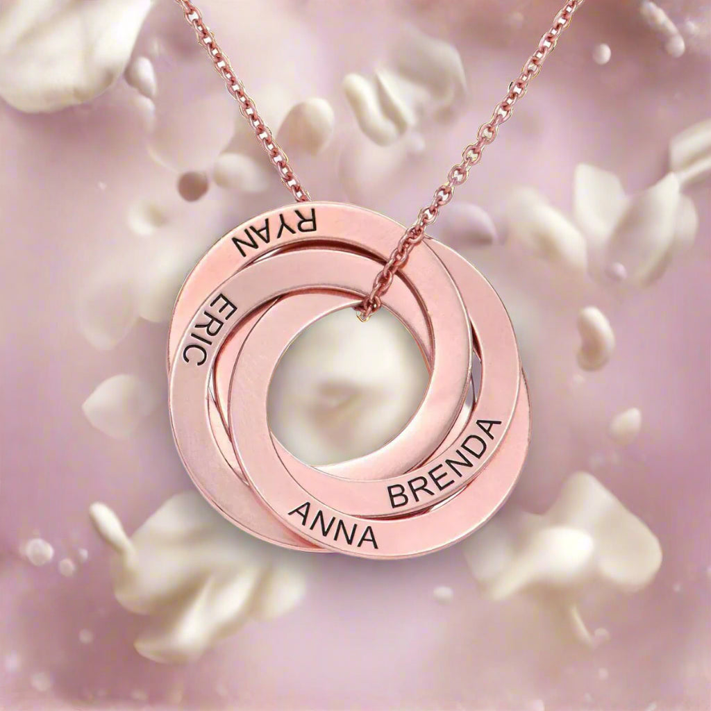 Family Personalized Russian Rings Circle Pendant Necklace - PlumOnyx