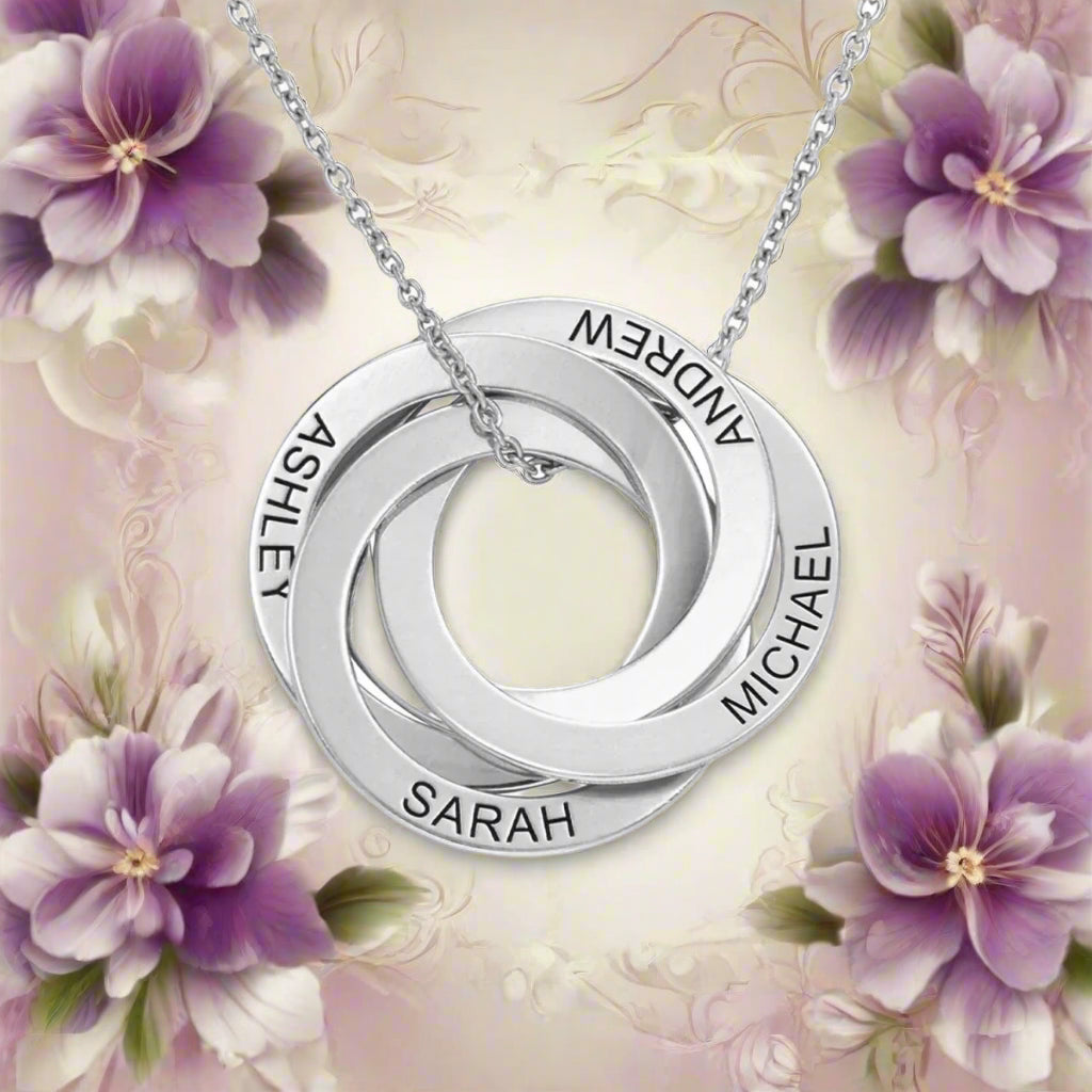 Family Personalized Russian Rings Circle Pendant Necklace - PlumOnyx