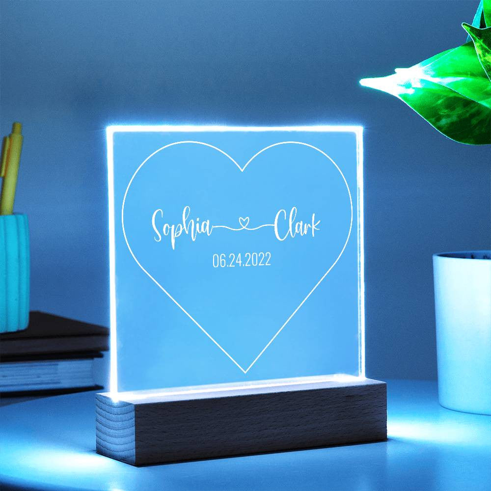 Customized Couple Heart LED Night Light Acrylic Plague - PlumOnyx