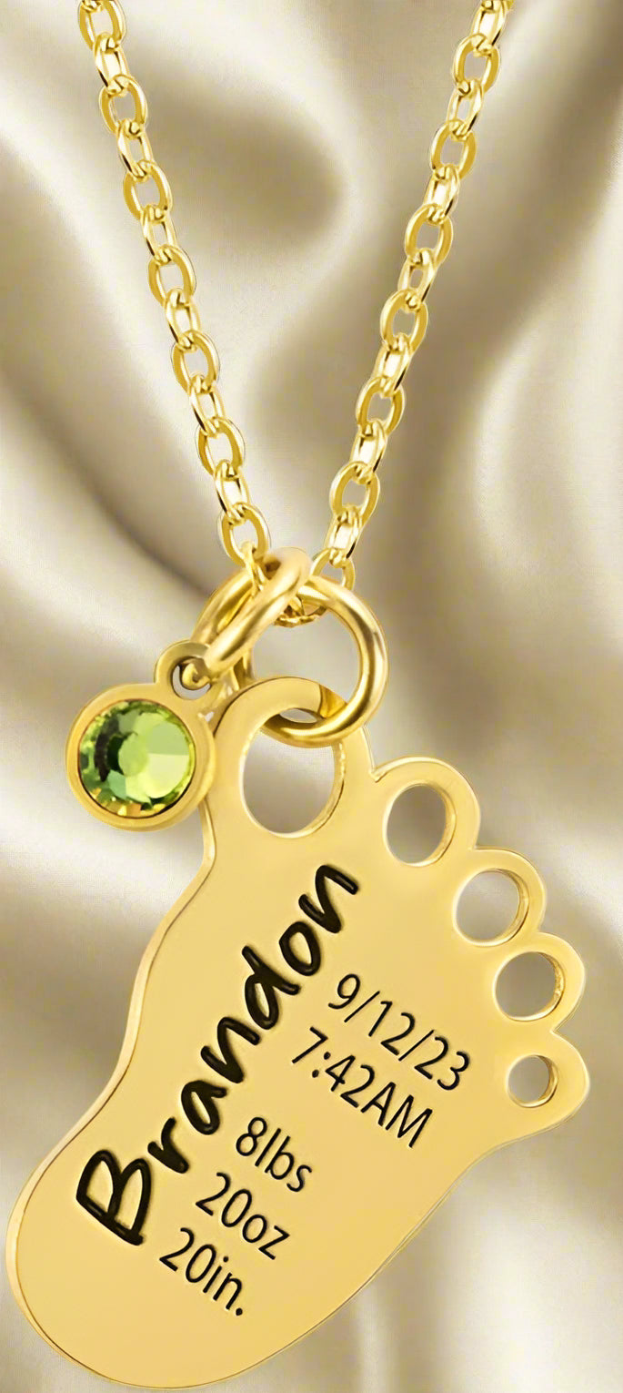 Birth Announcement and Birthstone Necklace Gifts for Moms and New Moms - PlumOnyx