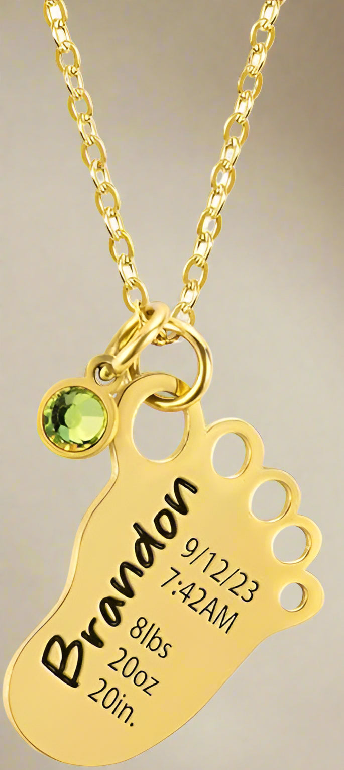 Birth Announcement and Birthstone Necklace Gifts for Moms and New Moms - PlumOnyx