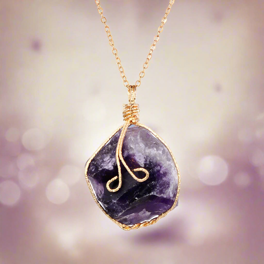 Natural Gemstone Necklace Chakra Stone Pendant Energy Healing Crystal with Chain
