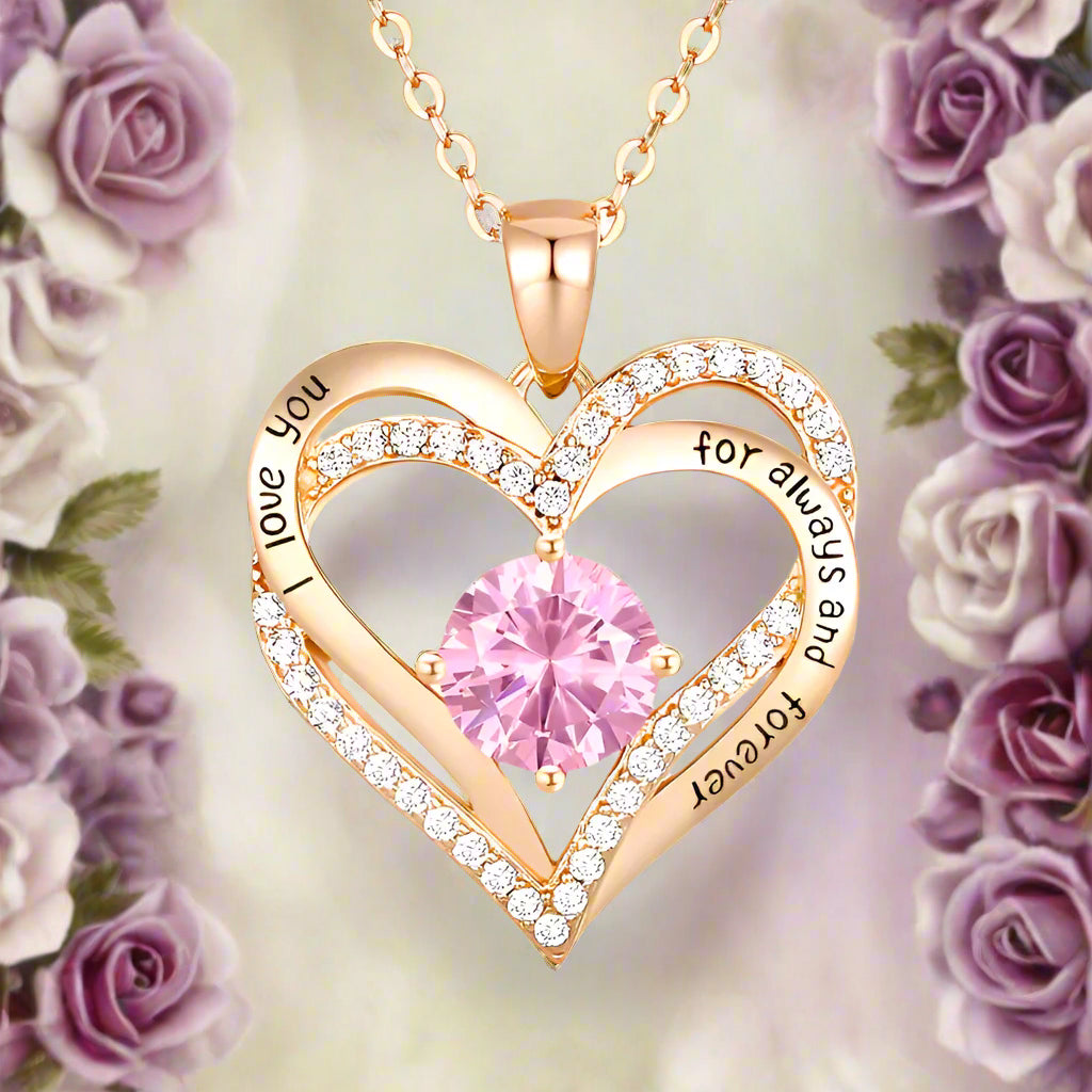 925 Sterling Silver Love Heart Pendant  Birthstone Necklace
