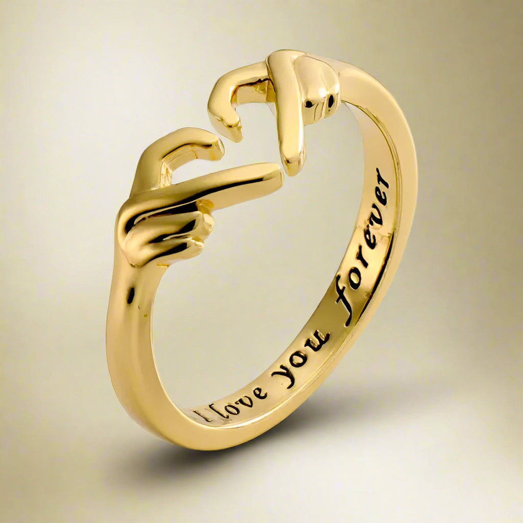 Romantic Heart Hand Hug Ring for Women Men I Love You Forever Couple Adjustable Finger Ring Wedding Party Dating Jewelry Gifts