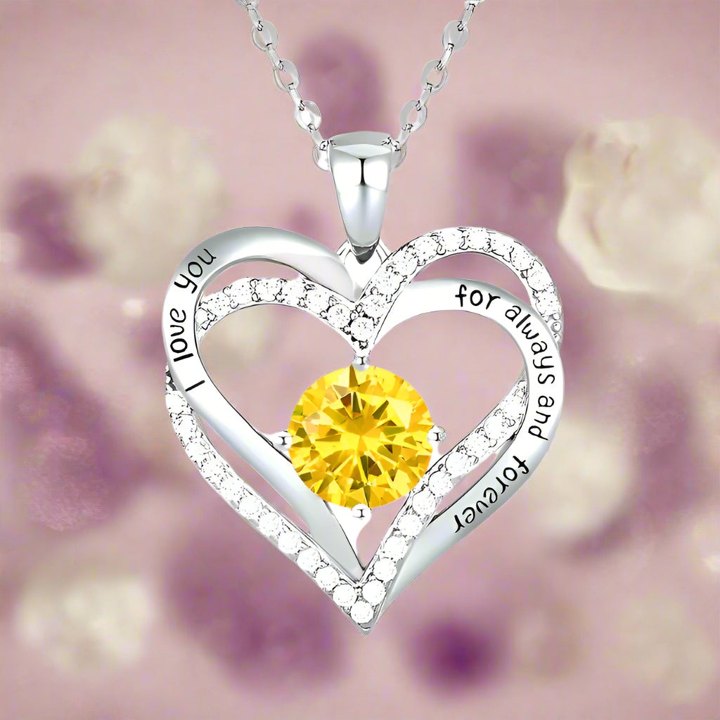 925 Sterling Silver Love Heart Pendant  Birthstone Necklace