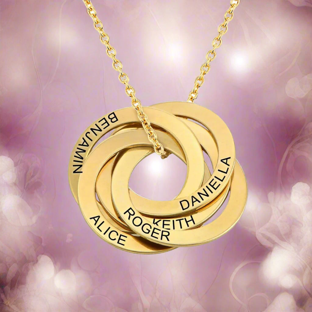 Family Personalized Russian Rings Circle Pendant Necklace - PlumOnyx